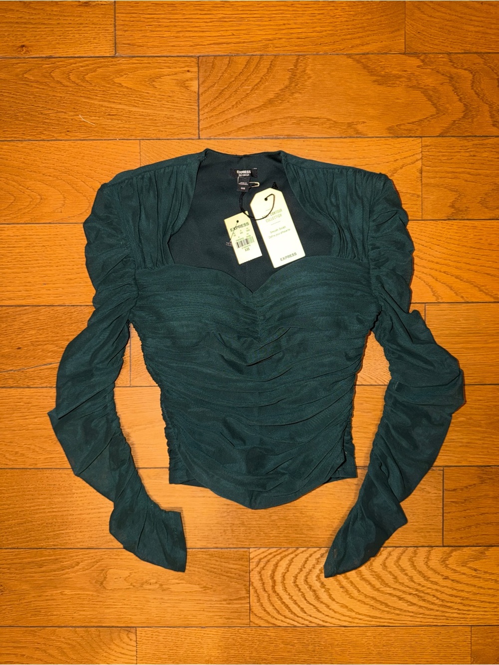 Express Ruched Sweetheart Long-Sleeve Top